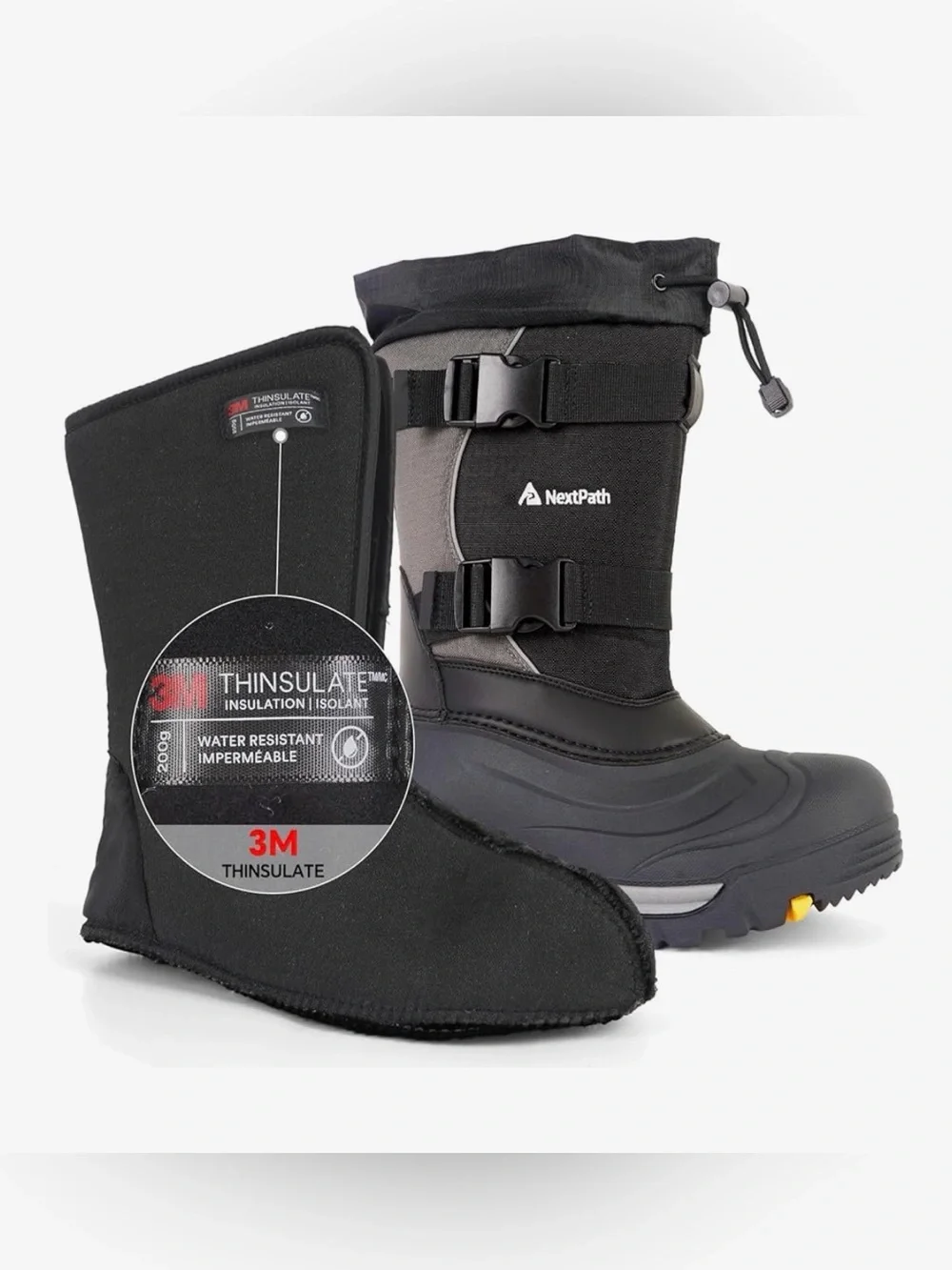 Men's Black & Gray Insulated Snow Boots